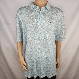 Callaway Polo Shirt Men XL Opti Dri Golf Performance All Over Print Light Blue